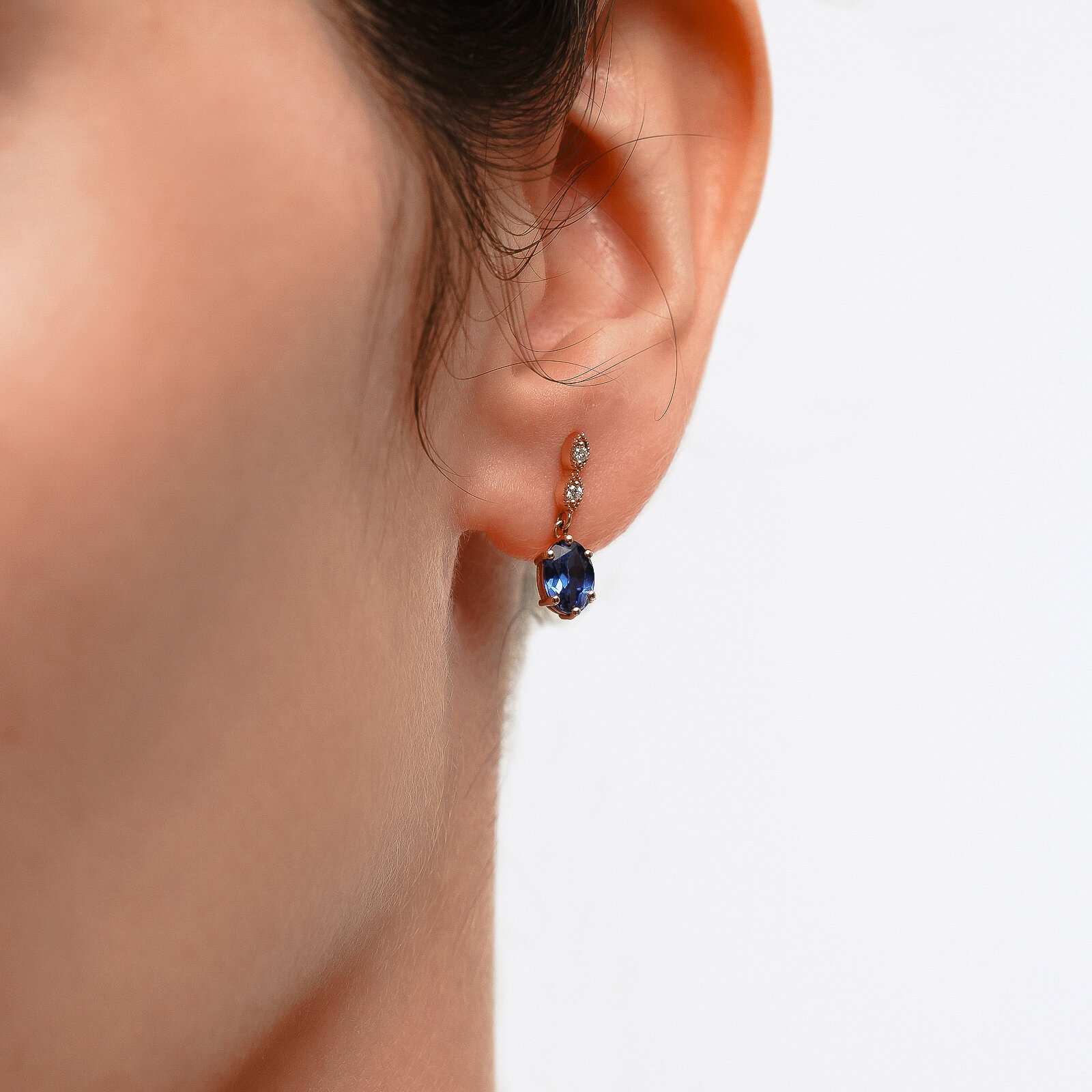 2,12 Karat Safir Laboratuvar Pırlanta Taşlı Küpe