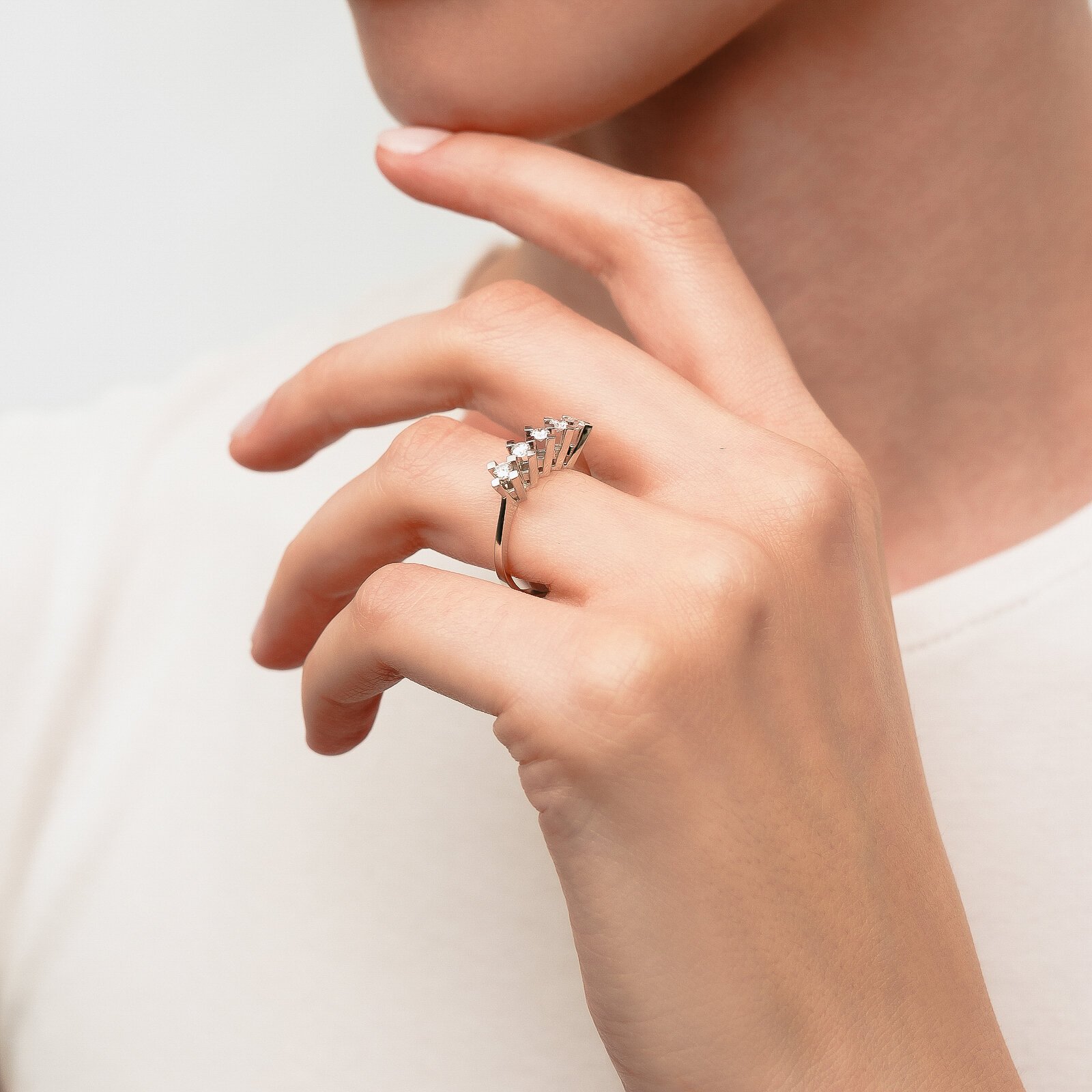 0,35 Karat Laboratuvar Pırlanta 5 Taş Alyans