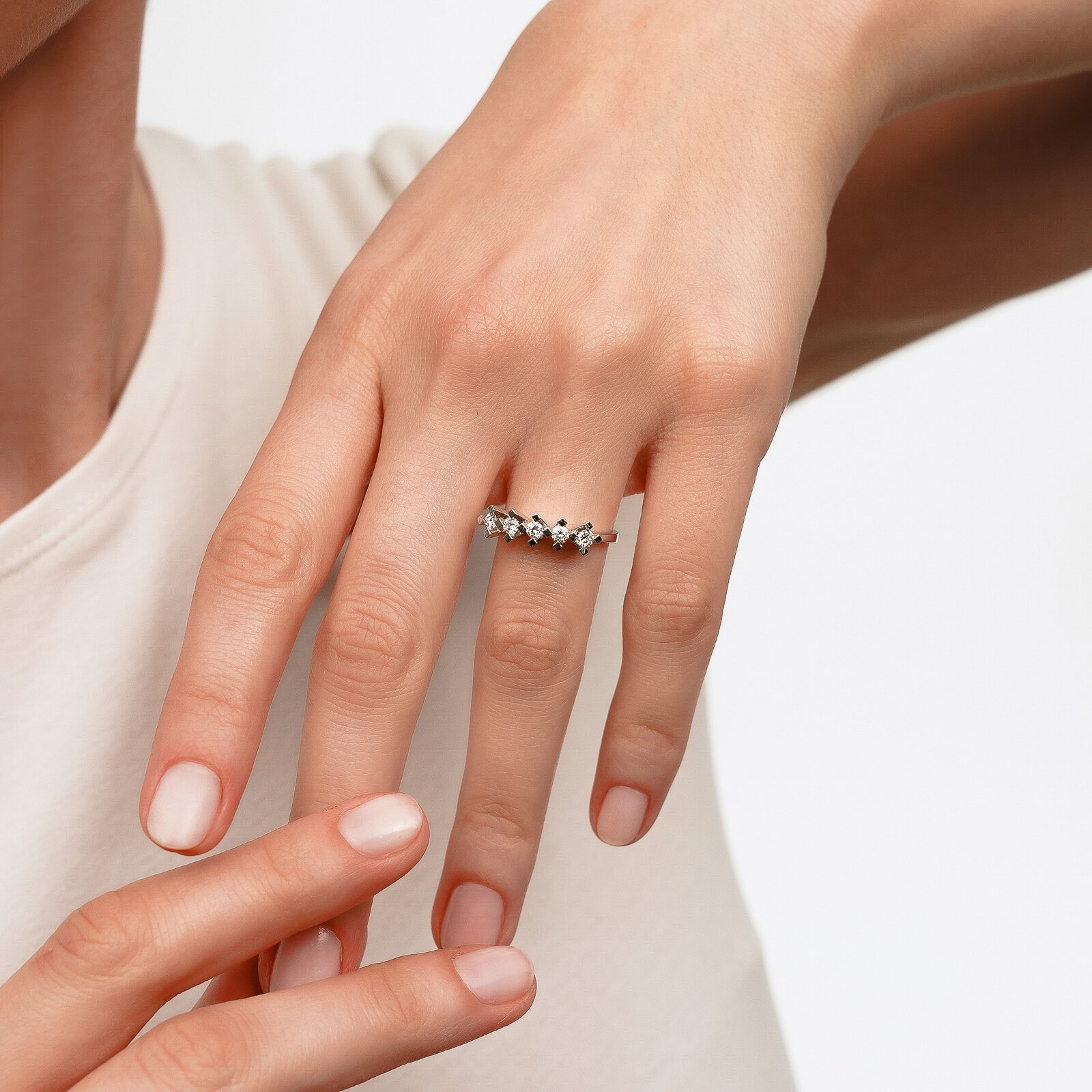 0,35 Karat Laboratuvar Pırlanta 5 Taş Alyans