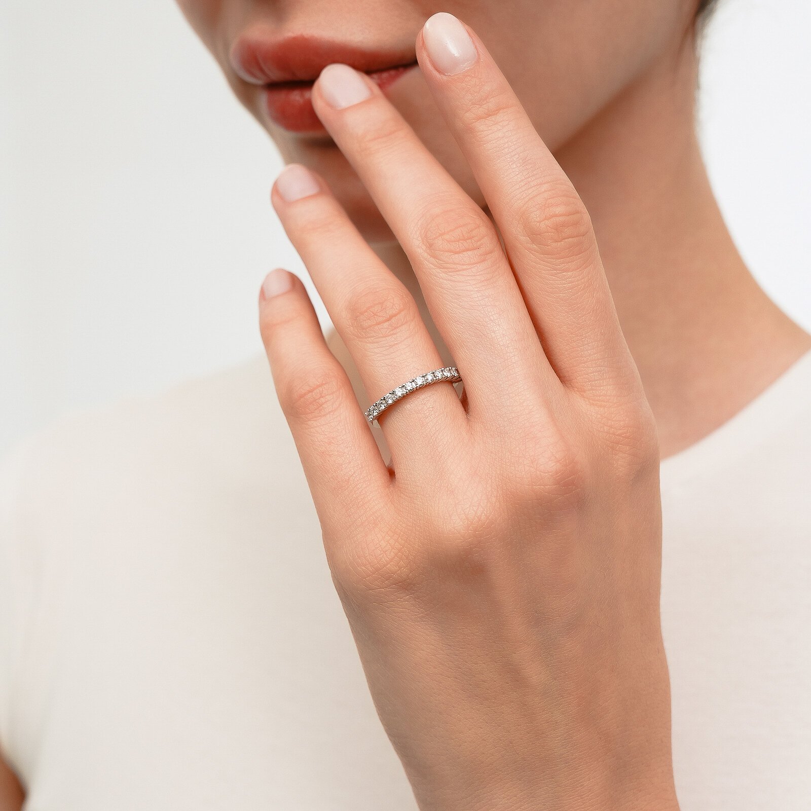 0,42 Karat Laboratuvar Pırlanta Yarım Tur Alyans