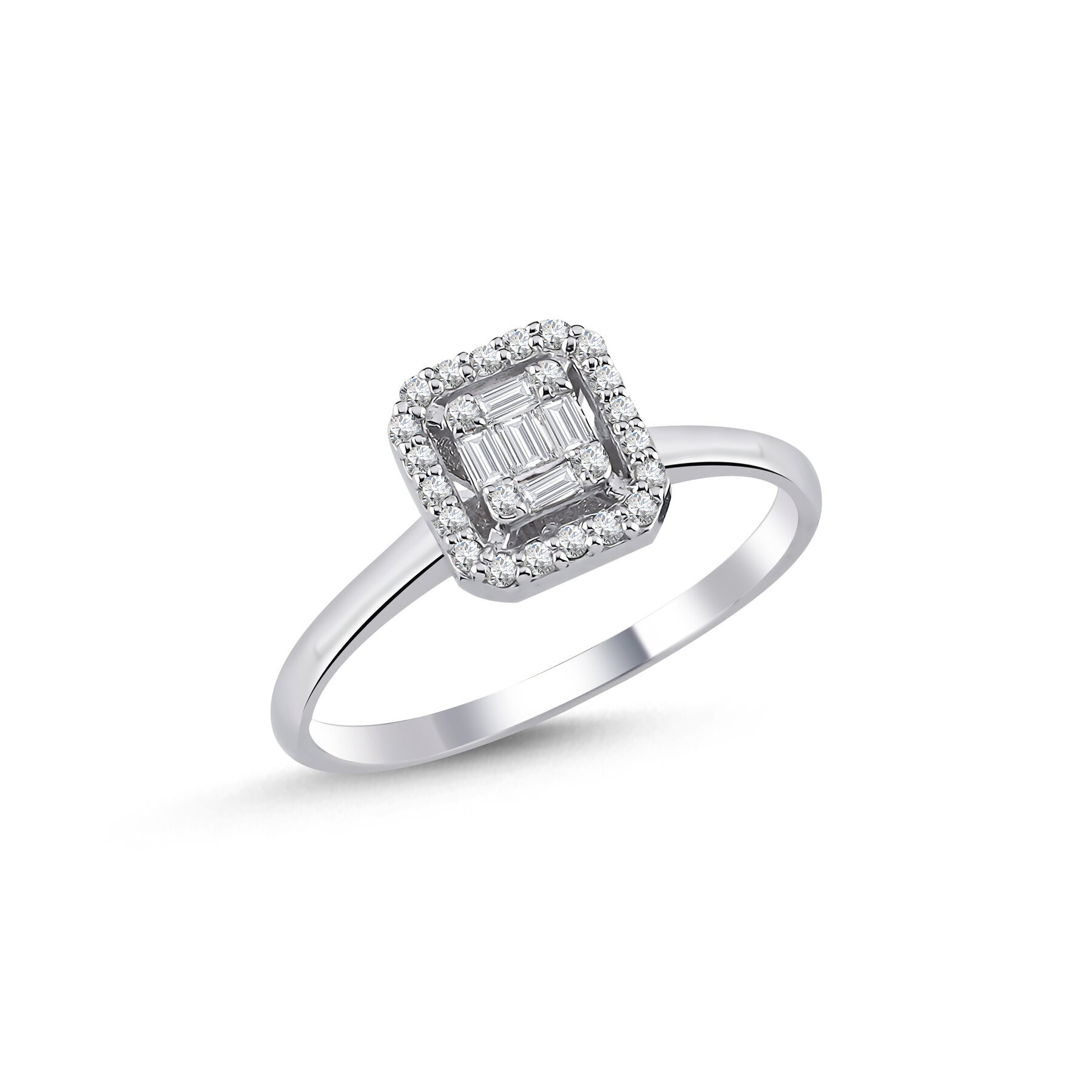 0,27 Karat  Laboratuvar Pırlanta Baget Taşlı Yüzük