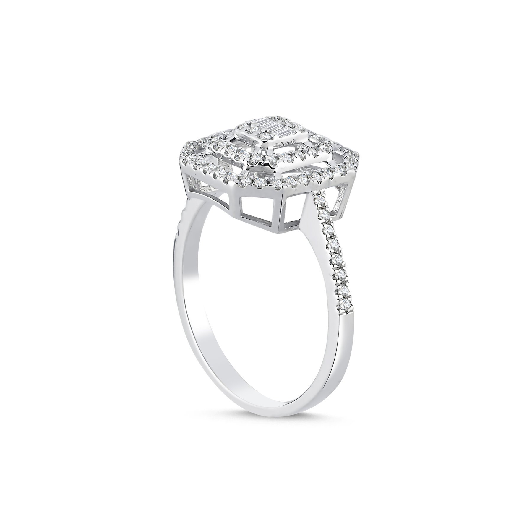 0,49 Karat  Laboratuvar Pırlanta Baget Taşlı Yüzük