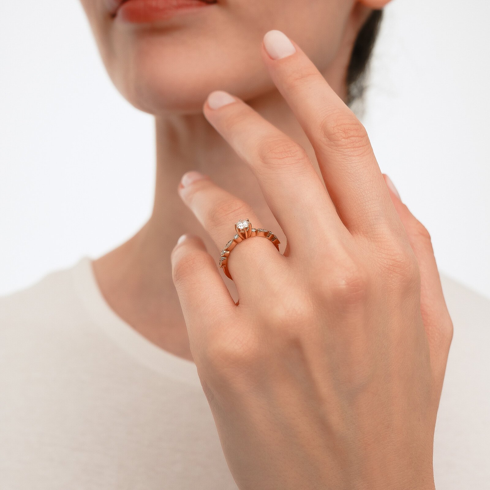 0,41 Karat Laboratuvar Pırlanta Tektaş Yüzük