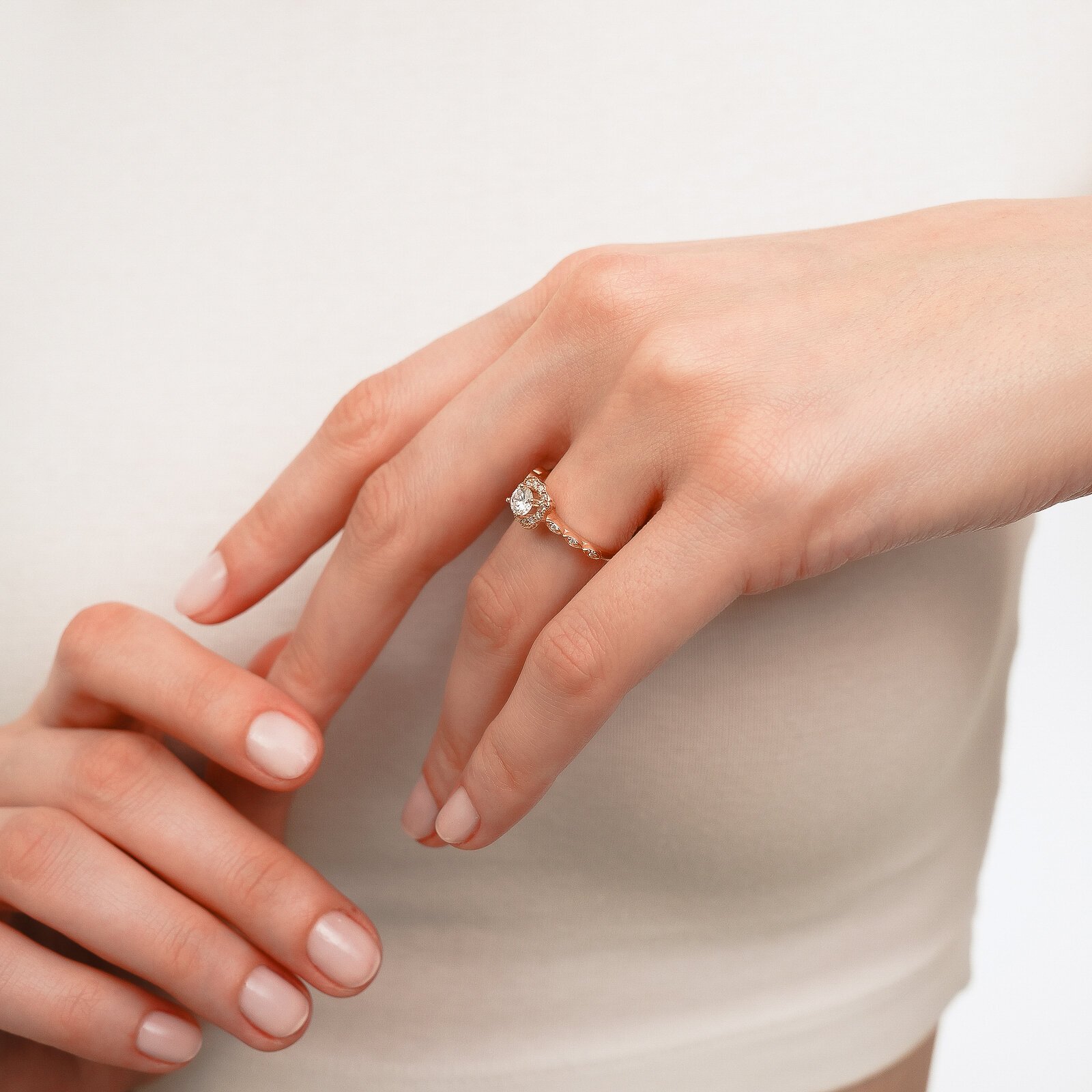 0,49 Karat  Laboratuvar Pırlanta Vintage Tektaş Yüzük