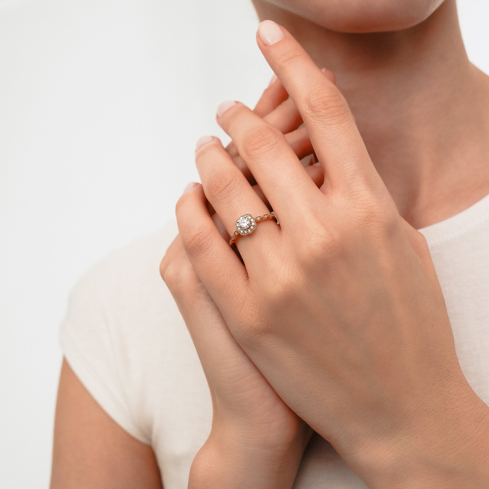 0,49 Karat  Laboratuvar Pırlanta Vintage Tektaş Yüzük