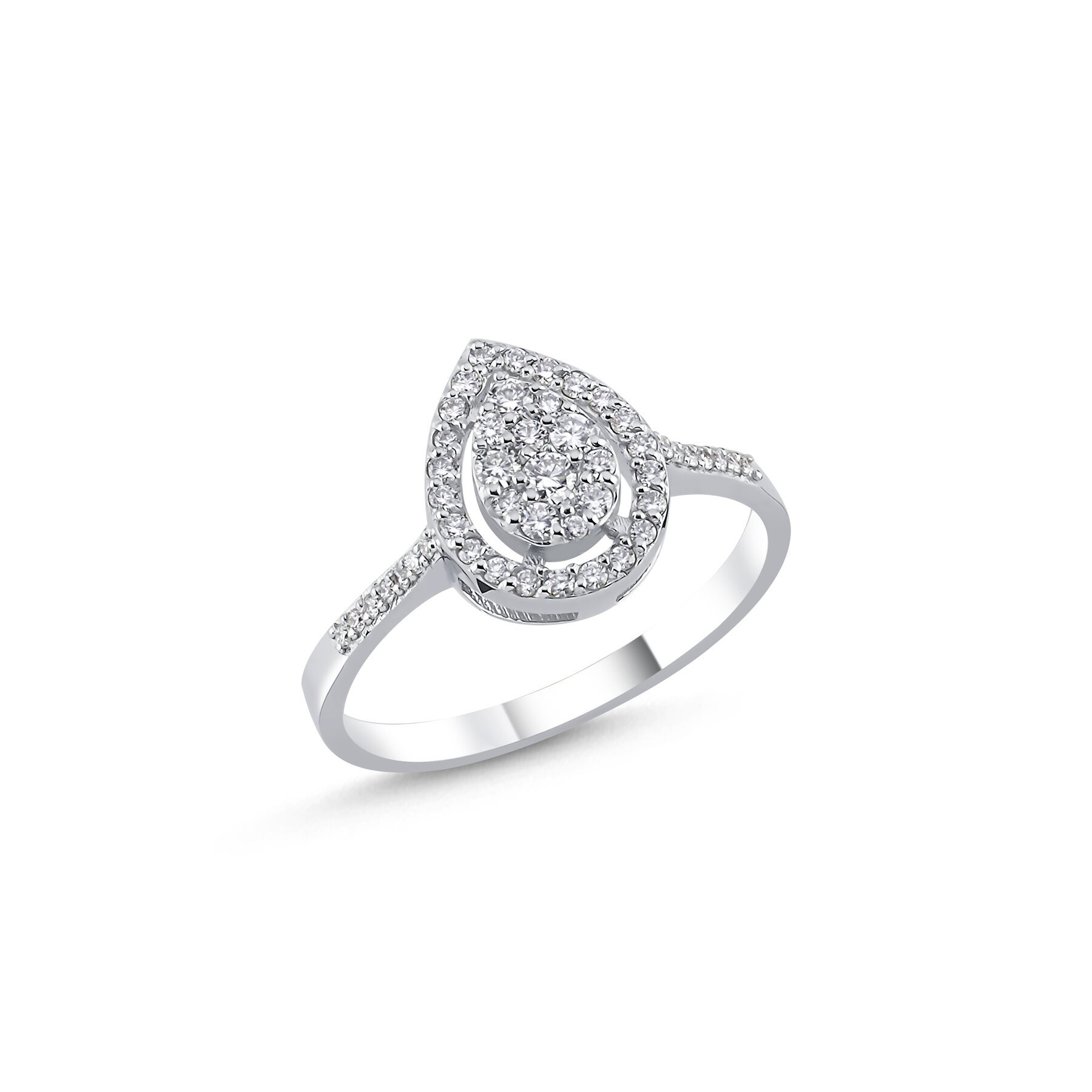 0,38 Karat Laboratuvar Pırlanta Damla Pave Taşlı Yüzük 