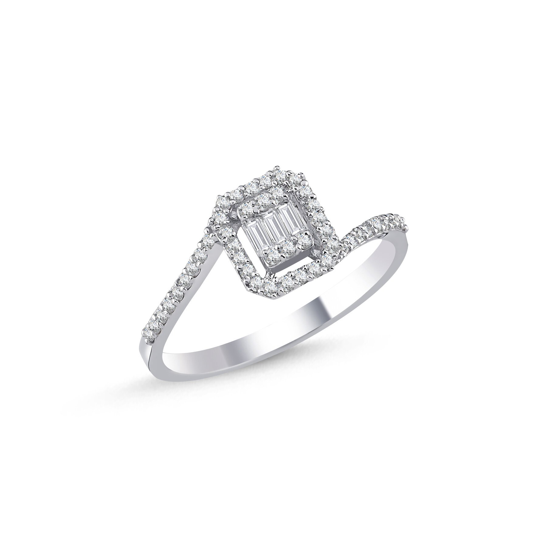 0,42 Karat Laboratuvar Pırlanta Baget Taşlı Yüzük