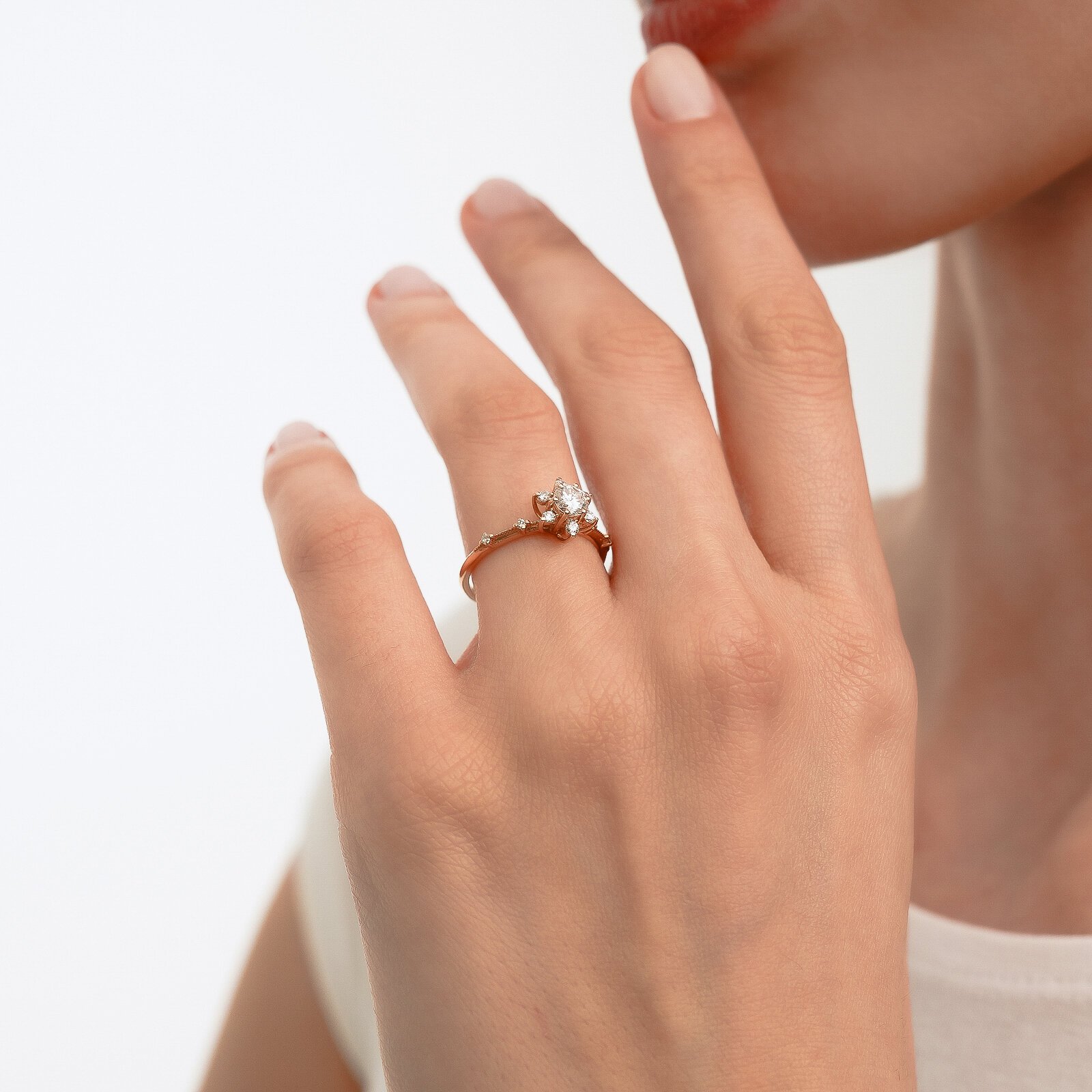 0,54 Karat Laboratuvar Pırlanta Vintage Gül Tektaş Yüzük