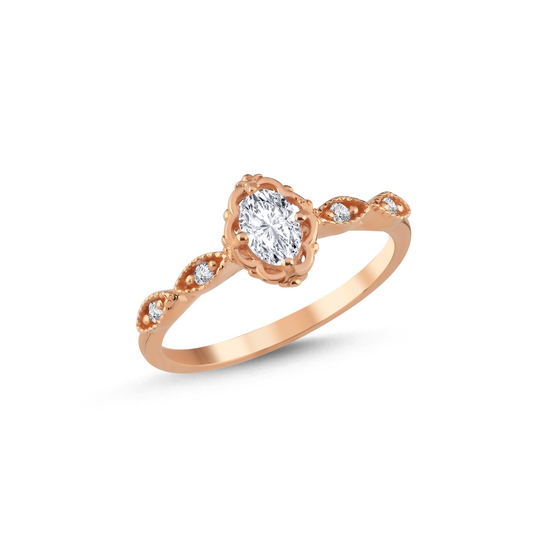 0,42 Karat Laboratuvar Pırlanta Vintage Oval Tektaş Yüzük