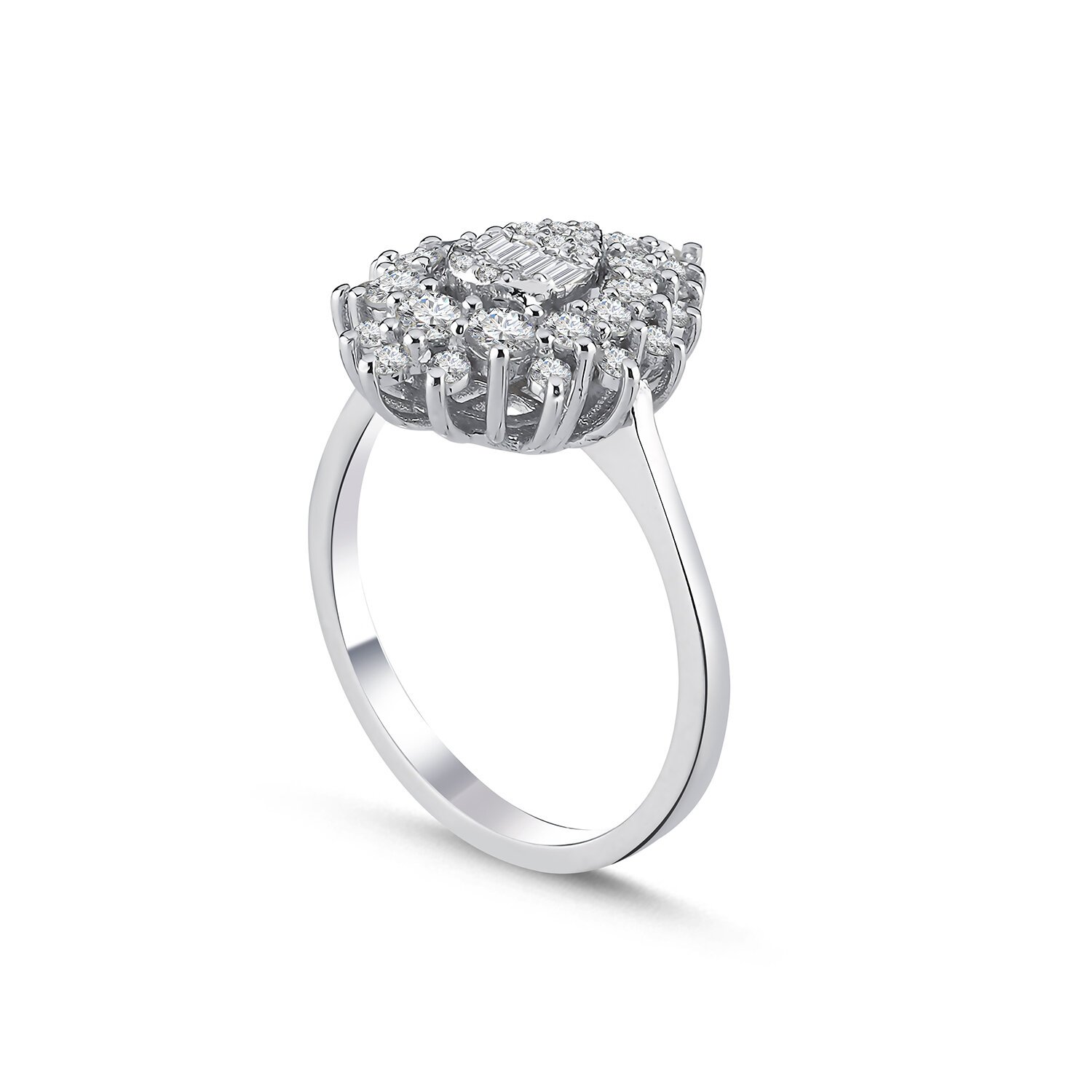 0,90 Karat Laboratuvar Pırlanta Damla Baget Taşlı Yüzük