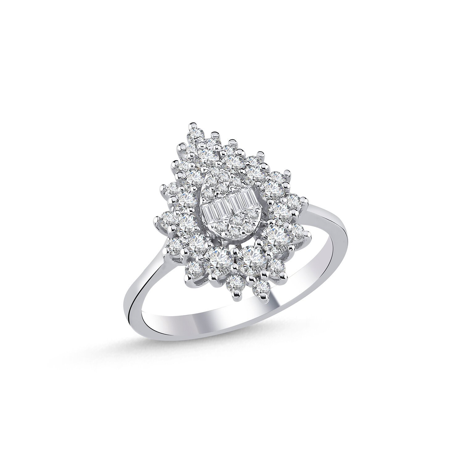 0,90 Karat Laboratuvar Pırlanta Damla Baget Taşlı Yüzük