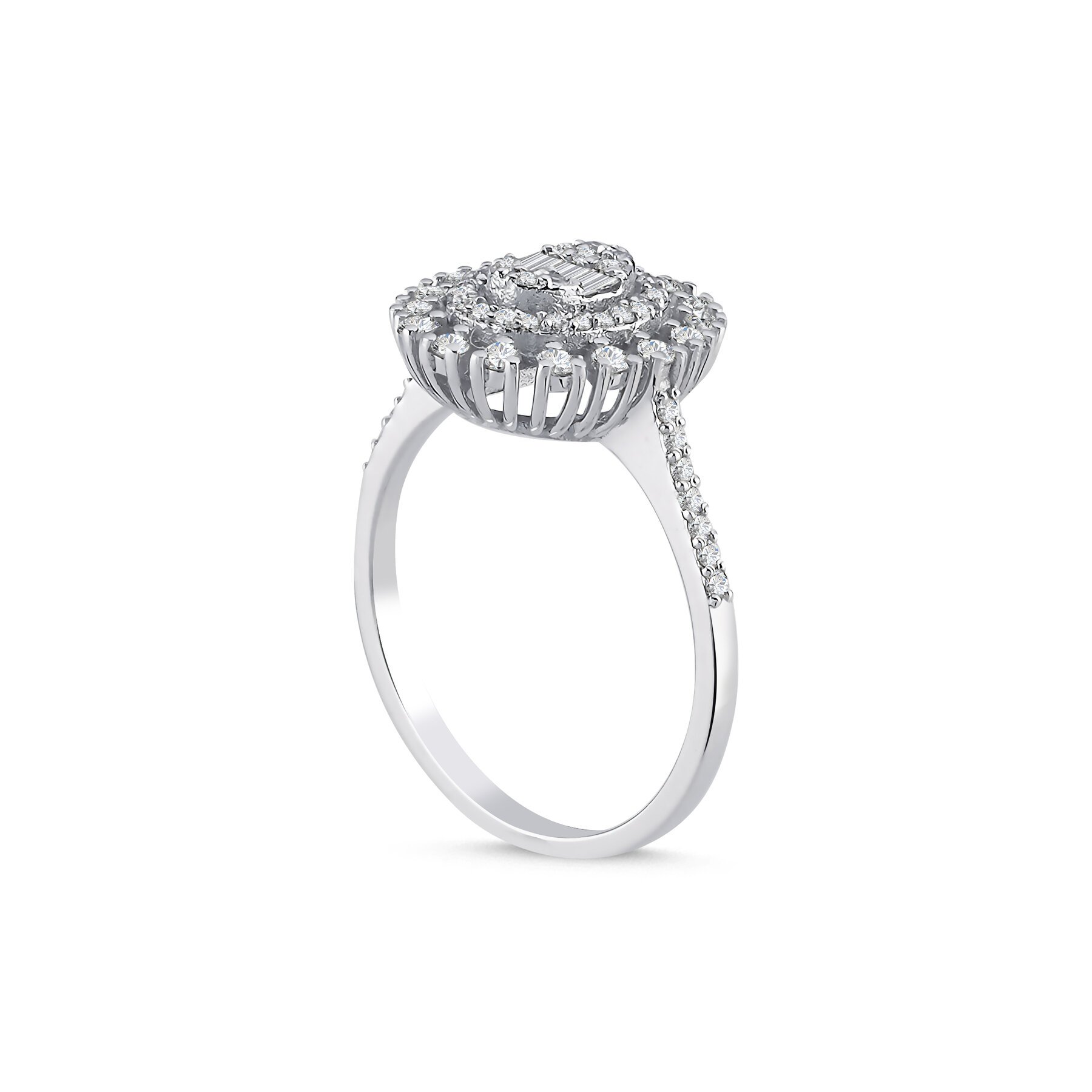 0,57 Karat Laboratuvar Pırlanta Baget Taşlı Oval Yüzük