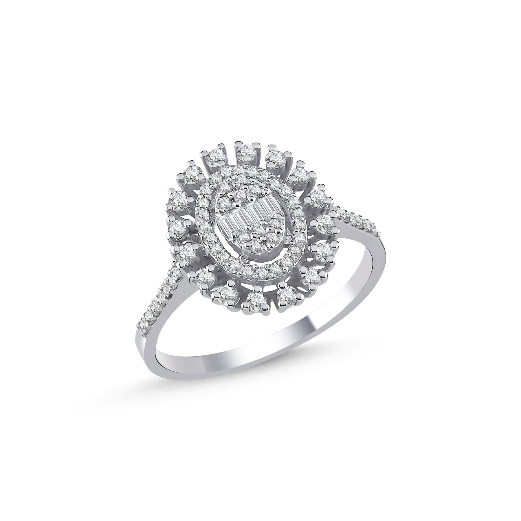 0,57 Karat Laboratuvar Pırlanta Baget Taşlı Oval Yüzük