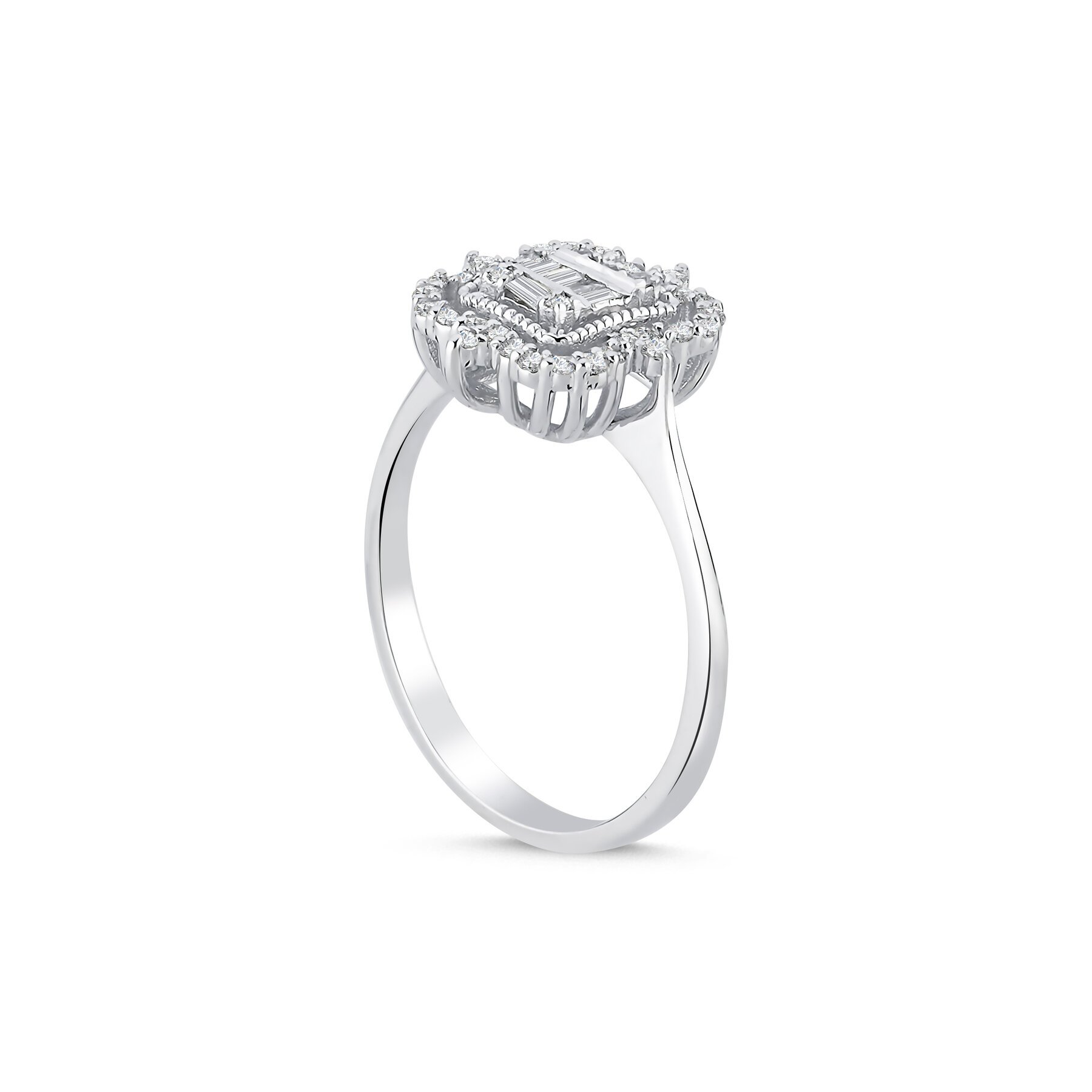 0,32 Karat Laboratuvar Pırlanta Baget Taşlı Yüzük