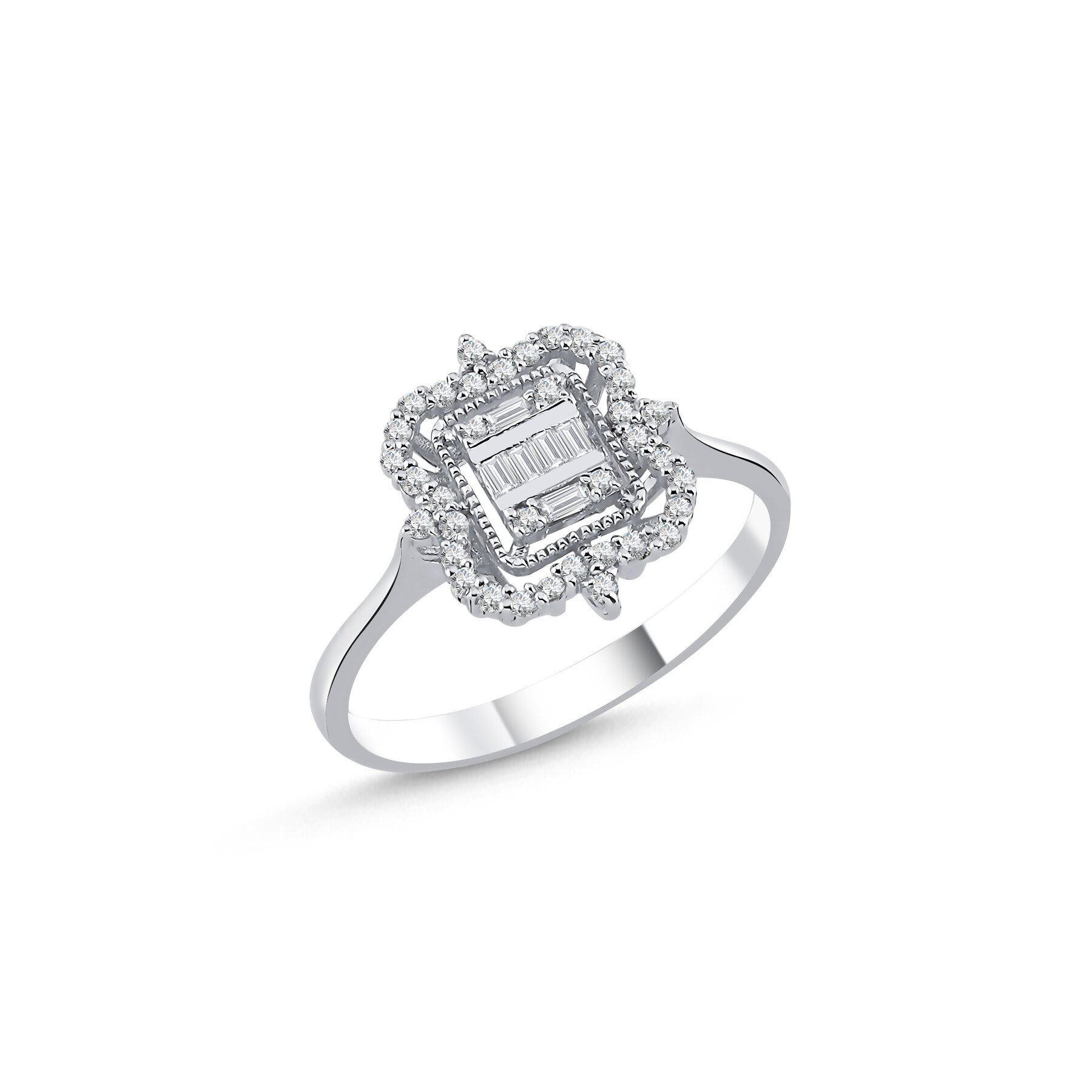 0,32 Karat Laboratuvar Pırlanta Baget Taşlı Yüzük