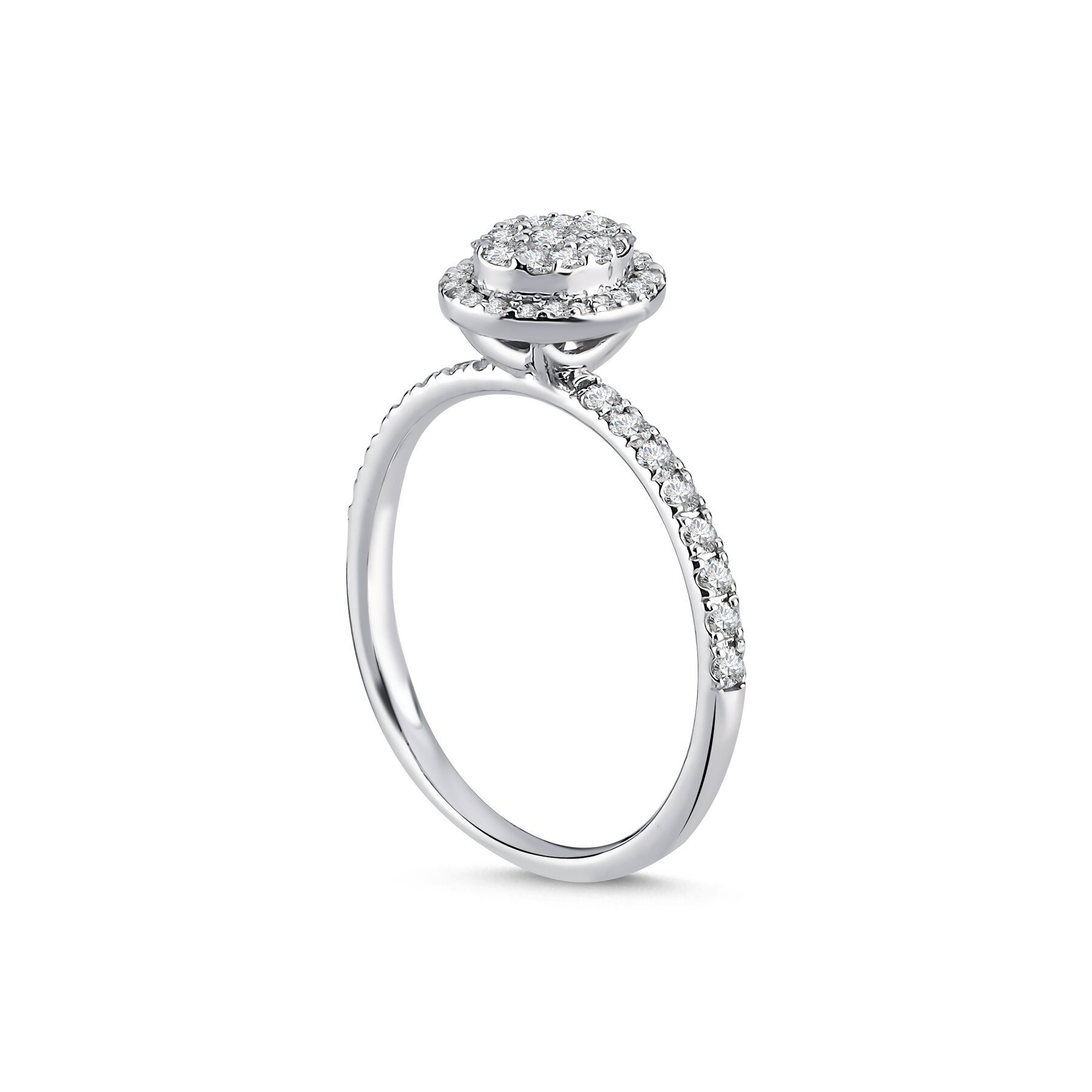 0,49 Karat Laboratuvar Pırlanta Pave Taşlı Oval Yüzük