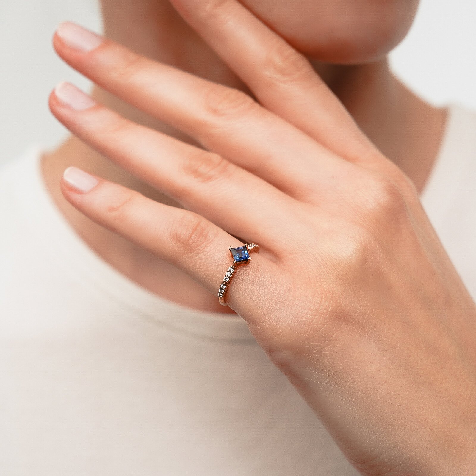 0,53 Karat Safir Laboratuvar Pırlanta Taşlı Yüzük