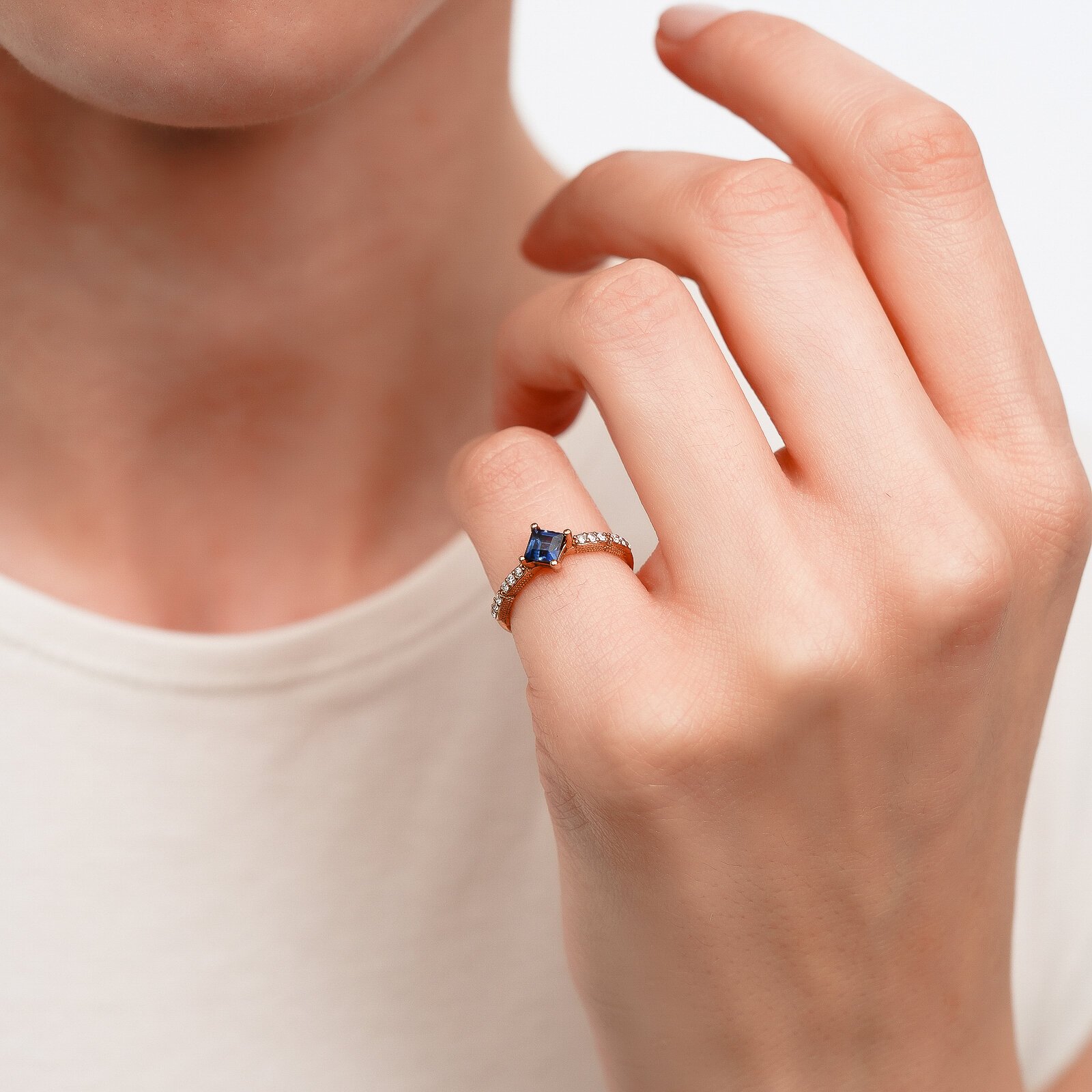 0,53 Karat Safir Laboratuvar Pırlanta Taşlı Yüzük