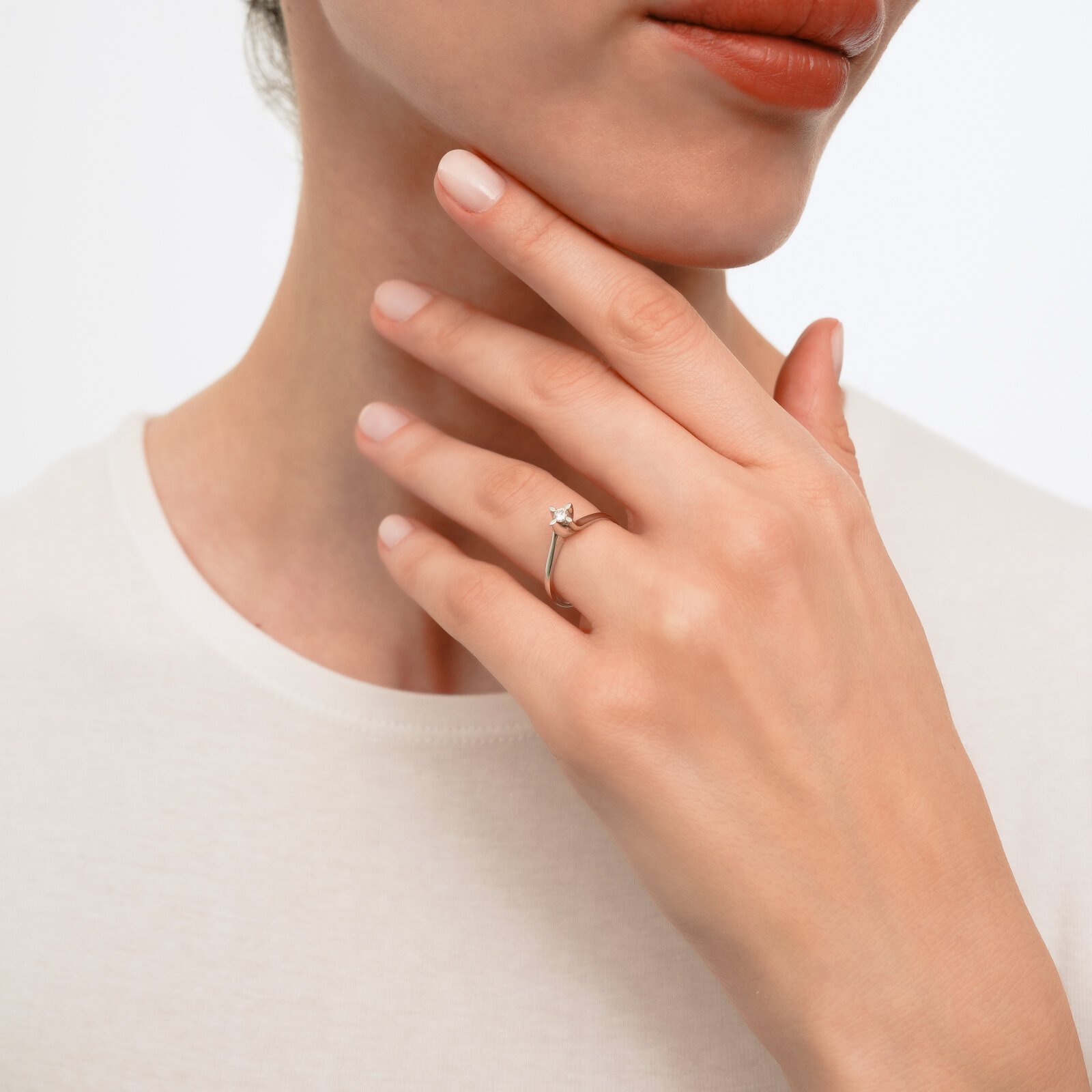 0,10 Karat Laboratuvar Pırlanta Tektaş Yüzük